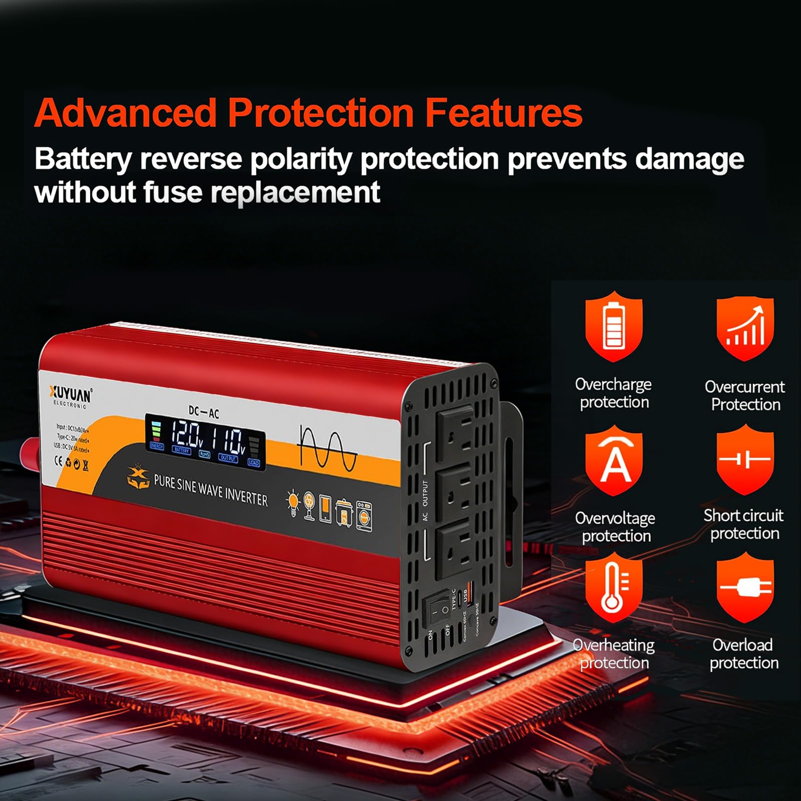 Amazon.co.jp: XUYUAN 1500W 純正正弦波インバーター 12V/24V RV